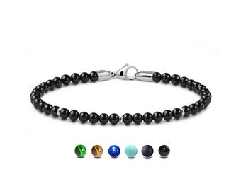 DELICATE spiritual 4mm Black Onyx beads bracelet with elements in stainless steel
