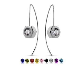 DADO Hex Nut and Gemstone drop earrings in stainless steel