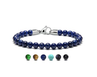 SPIRITUAL 8mm Lapis Lazuli beads bracelet in stainless steel