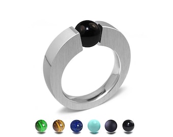 ABBRACCI Two tone flat mounting ring with tension set semiprecious sphere in stainless steel