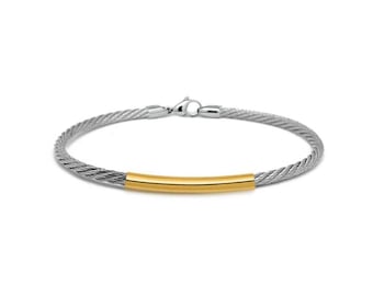 CABLE 2mm bracelet in stainless steel with gold tubular element