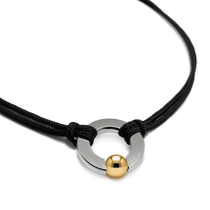 Double Rope Necklace | Stainless Steel Round Pendant Tension-Set Gold Sphere | Abbracci