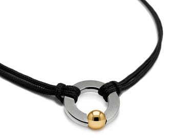 Double Rope Necklace | Stainless Steel Round Pendant Tension-Set Gold Sphere | Abbracci