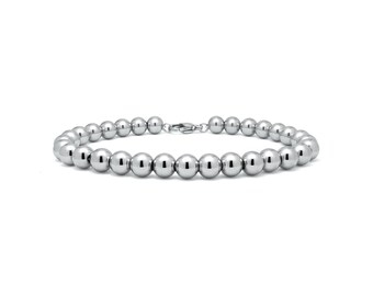 6mm Stainless Steel Beaded Bracelet |  Minimalist Designer Metal Jewelry