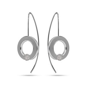 Tension Set Pavé White Sapphire Station O-Ring Dangle Earrings | Flat Brushed Stainless Steel | Abbracci