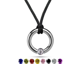 LUNA Ring Pendant | Tension Set Gemstone | Stainless Steel and Cord Design