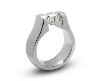 MAREA Domed High-Set Ring | Tension Set White Sapphire | Sculpted Stainless Steel