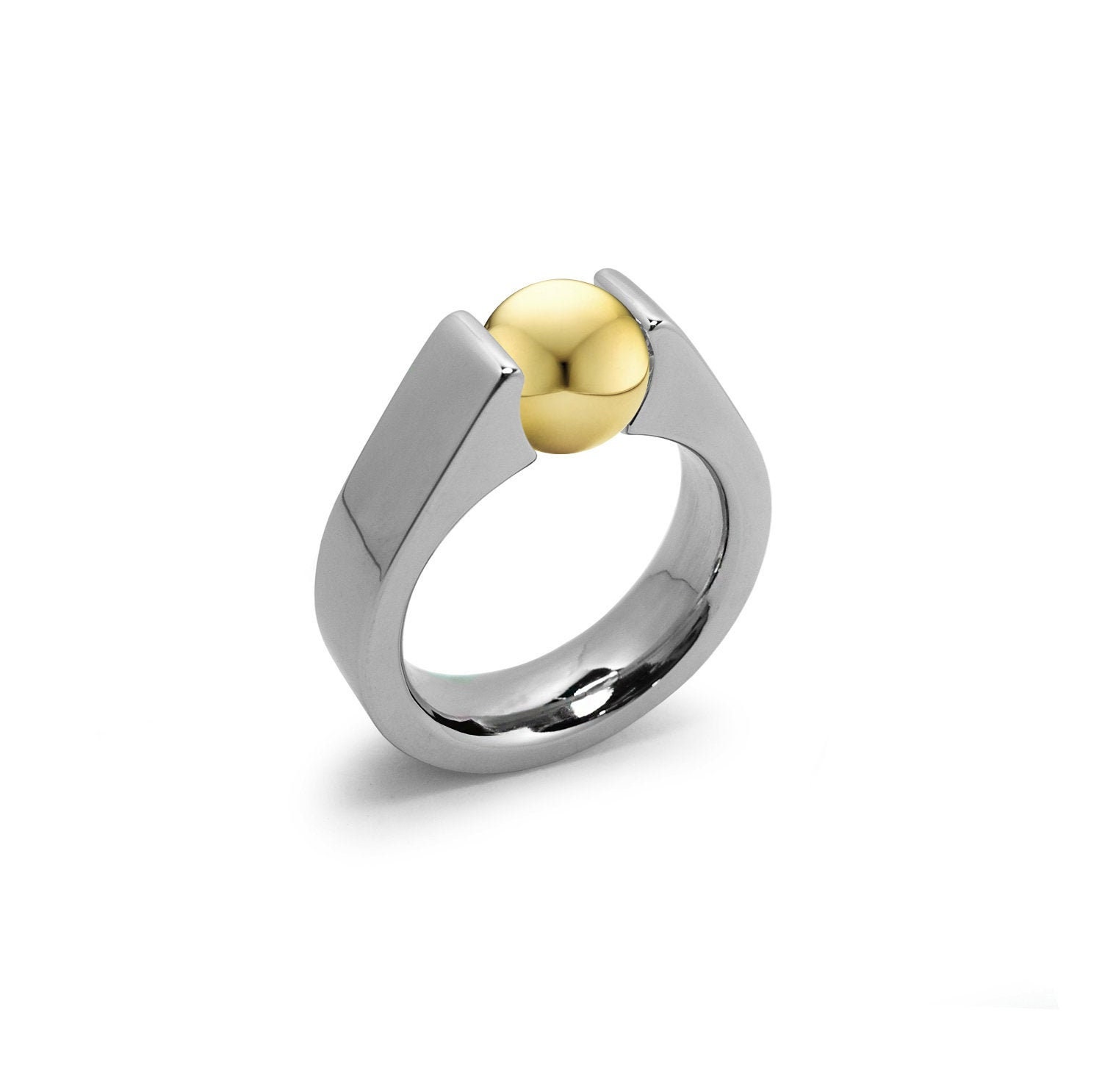 High Rise Ring with Tension Set Gold Sphere in Stainless Steel by ...