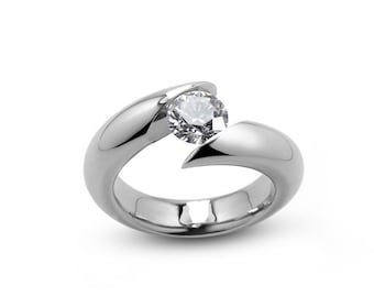 ONDE Bypass ring with tension set white sapphire in stainless steel