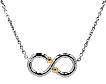 Tension Set Infinity Horizontal Necklace | Stainless Steel & Gold Accent Design