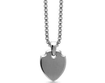 Flat shield tag amulet pendant in stainless steel