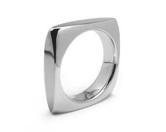Square Band Ring | Sculptural Minimalist Stainless Steel | Quadrum Modern Architectural Design