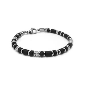 Men's Segmented Rubber Bracelet | Black PVC & Stainless Steel Rondelles | Structured Modern Design