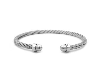 CABLE 4mm cuff bracelet with hex nuts in stainless steel