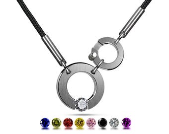 ABBRACCI cord necklace with round center design with tension set White Sapphire and side round clasp in stainless steel
