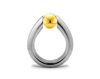 ALBA Ring high setting tapered tubular with tension set  Gold sphere in stainless steel