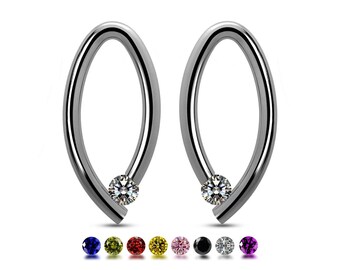 OVUM oval cat eye shaped drop stud earrings with tension set colored gemstones in stainless steel