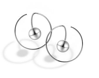 FILO round shaped wire drop earrings with sphere in stainless steel