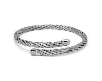 Industrial Wire Twisted Rope Bypass Cuff Bracelet | Stainless Steel Flexible | Unisex Design