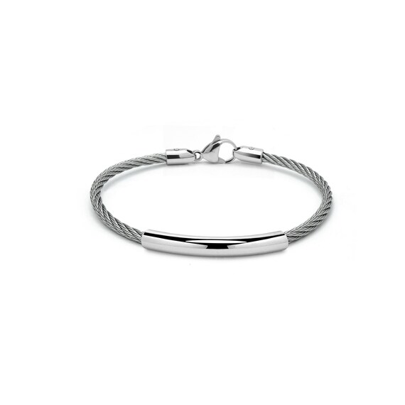 CABLE bracelet with curved tubular element in stainless steel 3mm. By Taormina Jewelry