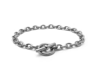 Oval link chain bracelet with Toggle clasp in stainless steel, 7mm