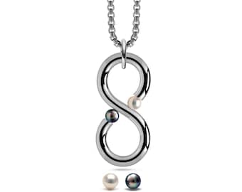 ONDE Infinity pendant with tension set pearls in stainless steel