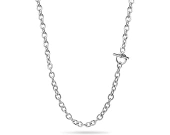 Oval link chain necklace with Toggle clasp in stainless steel, 8mm