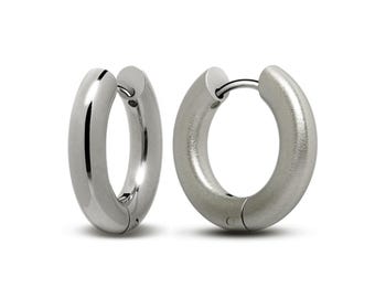 Men's Huggie Hoop Earrings | Polished or Brushed Stainless Steel | Luxury Modern Design