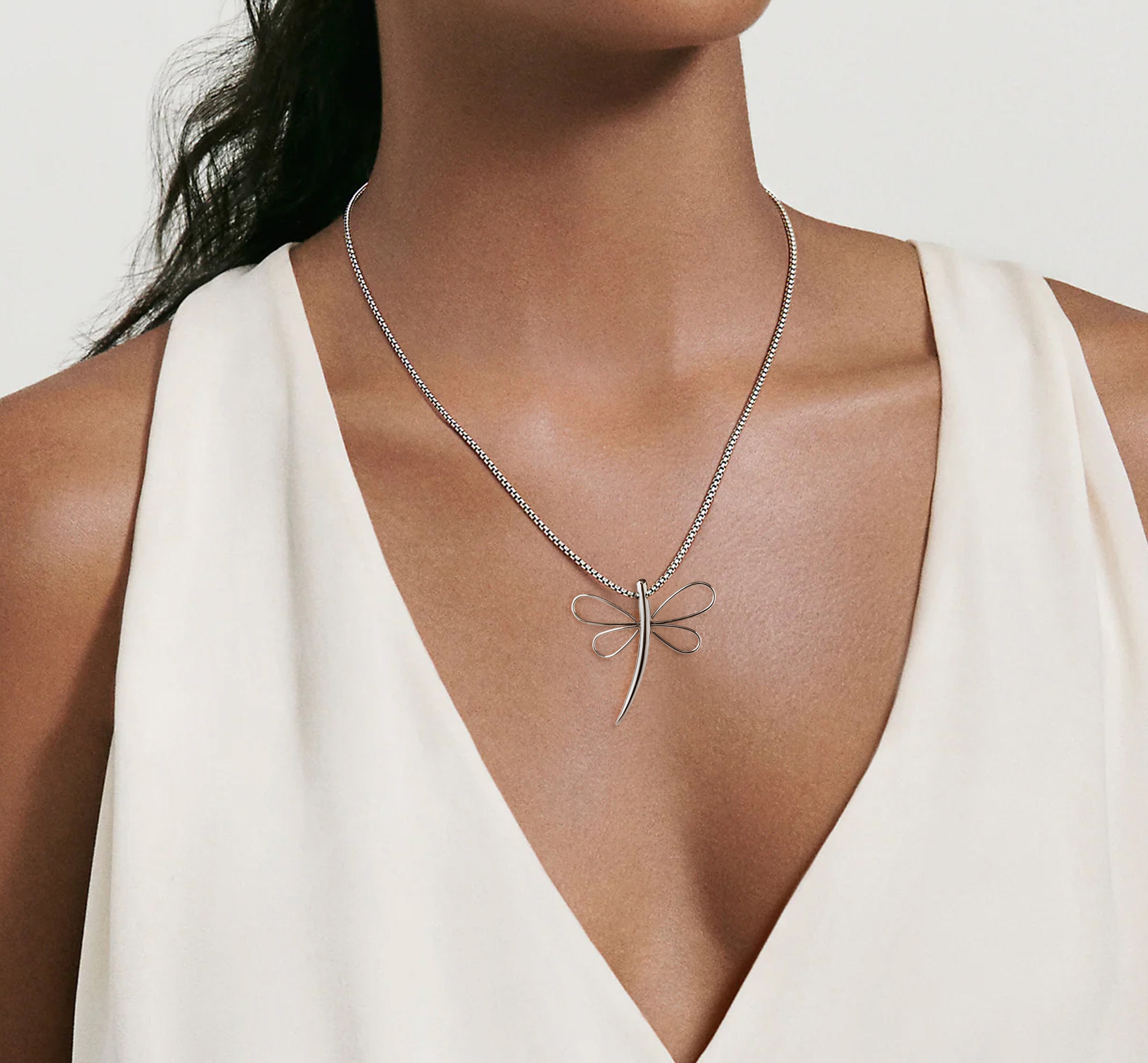 Dragonfly Necklace in Stainless Steel Dragonfly Jewelry by