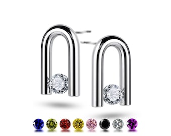 Tension Set Drop Gemstone Earrings | High-End Artisan Stainless Steel | NEXUS Design