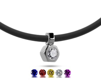 DADO Hex Nut pendant with White Sapphire in stainless steel