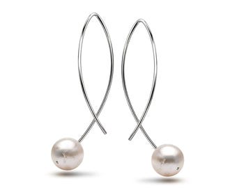 Architectural Pearl Drop Earrings | Bespoke Baroque White Pearl & Stainless Steel Threader | Filo Design