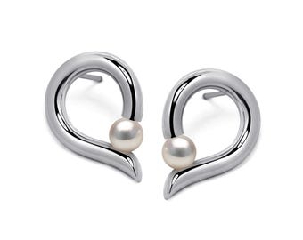 Tension Set Swirl Earrings | Stainless Steel & White Pearl | Onde Design