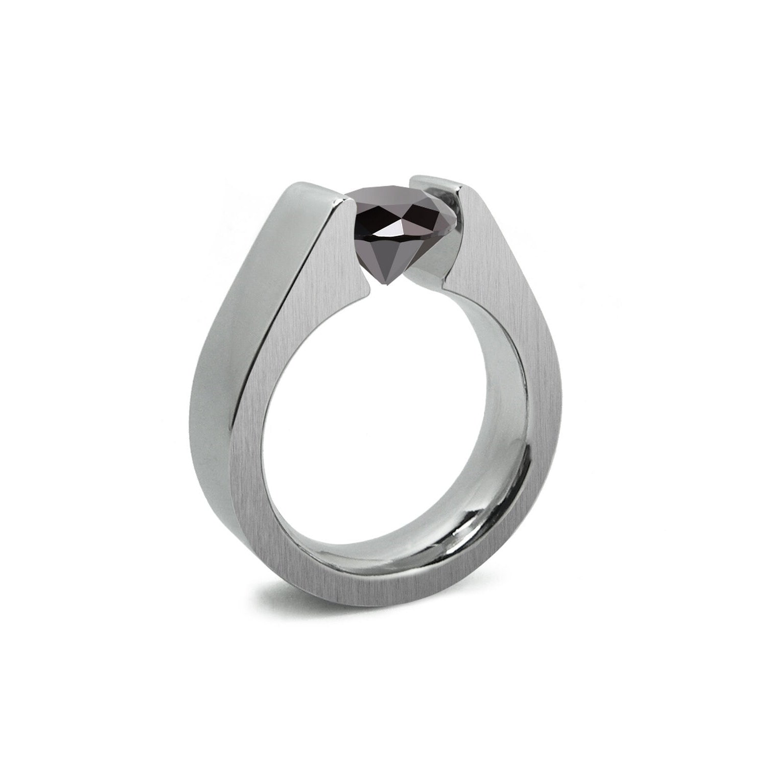 1.5ct Black Onyx Tension Set Steel High setting Engagement Ring by