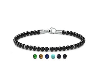 DELICATE spiritual 4mm Black Onyx beads bracelet with elements in stainless steel