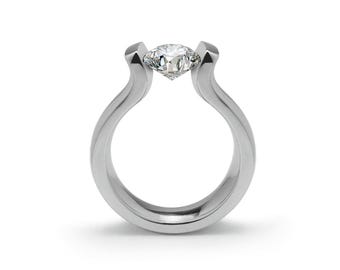 LYRE High setting ring with tension set white sapphire in stainless steel
