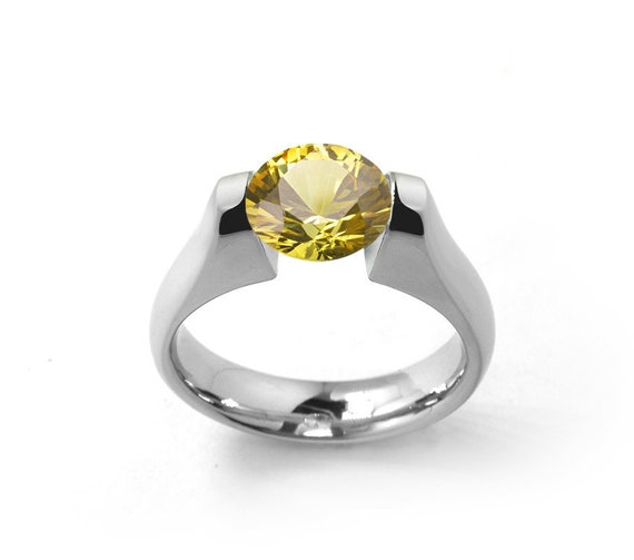 1.5ct Yellow Sapphire Tension Set Steel High setting Engagement Ring by Taormina Jewelry