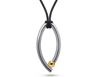OVUM Oval Pendant | Tension Set Gold Sphere | Cord & Stainless Steel Design