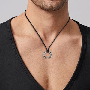Oval horizontal tubular pendant on textile cord necklace in stainless steel by Taormina Jewelry image 3
