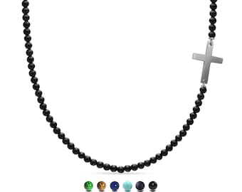 SPIRITUAL Beads Cross Station Necklace in stainless steel, 4mm