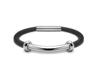 Industrial Rubber Bracelet | Rondells & Stainless Steel Bar Insert | Engineered Men's Jewelry