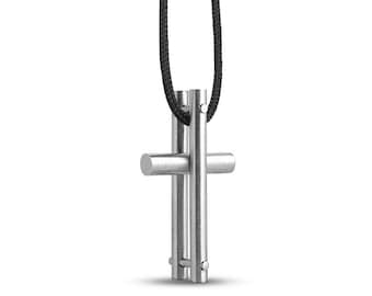 Double rods railway cross pendant in stainless steel
