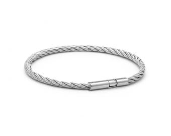 Industrial Twisted Wire Rope Bracelet 3mm | Bayonet Twist Clasp Stainless Steel | Minimalist Men's Jewelry