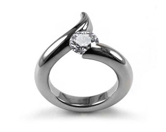 Tension Set White Sapphire Ring | Swirl Bypass Stainless Steel | Onde Design