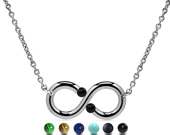 ONDE Infinity necklace with tension set semiprecious sphere in stainless steel