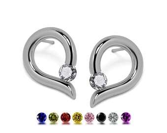 ONDE Teardrop Earrings | Tension Set White Sapphire | Stainless Steel Design