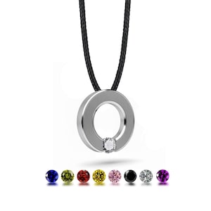 Flat O-Ring Tension Set Pendant | Minimalist Stainless Steel & Custom Gemstone Necklace | Abbracci Design