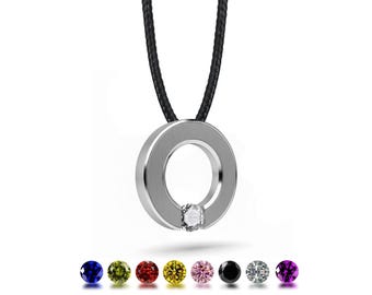 Flat O-Ring Tension Set Pendant | Minimalist Stainless Steel & Custom Gemstone Necklace | Abbracci Design