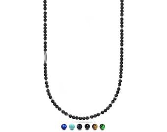 4mm Gemstone Beaded Necklace | Stainless Steel Accents | Minimalist Urban Design