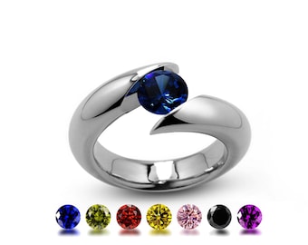 ONDE Bypass ring with tension set colored gemstones in Stainless Steel